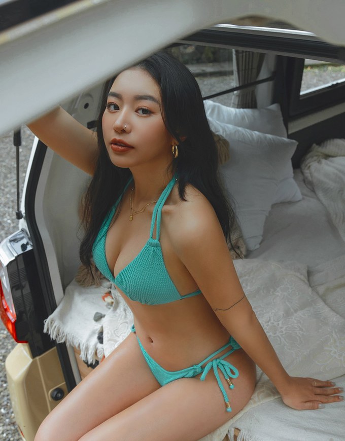 【MIKA Collaboration】 Wrinkled Woven Side Strap Bikini Bottom