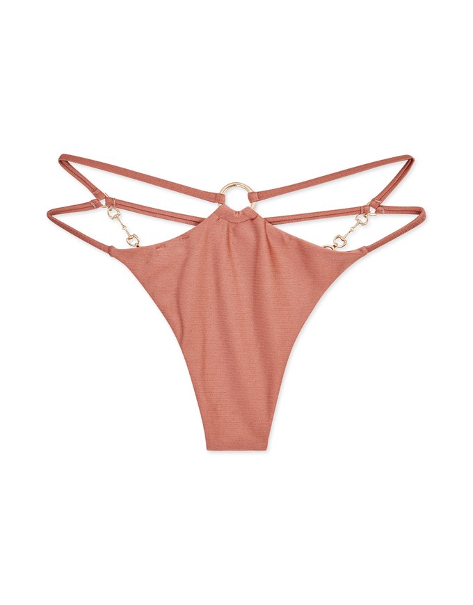 Slim Strap Cross Gold Buckle Bikini Bottom