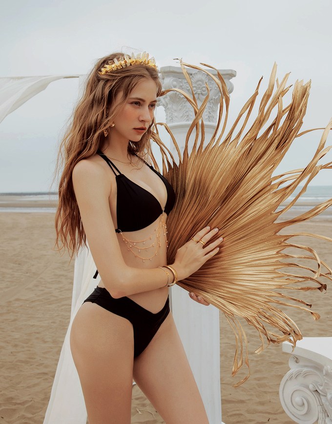 【PUSH UP】2Way Mermaid Rhinestone Chain Double Strap Bikini