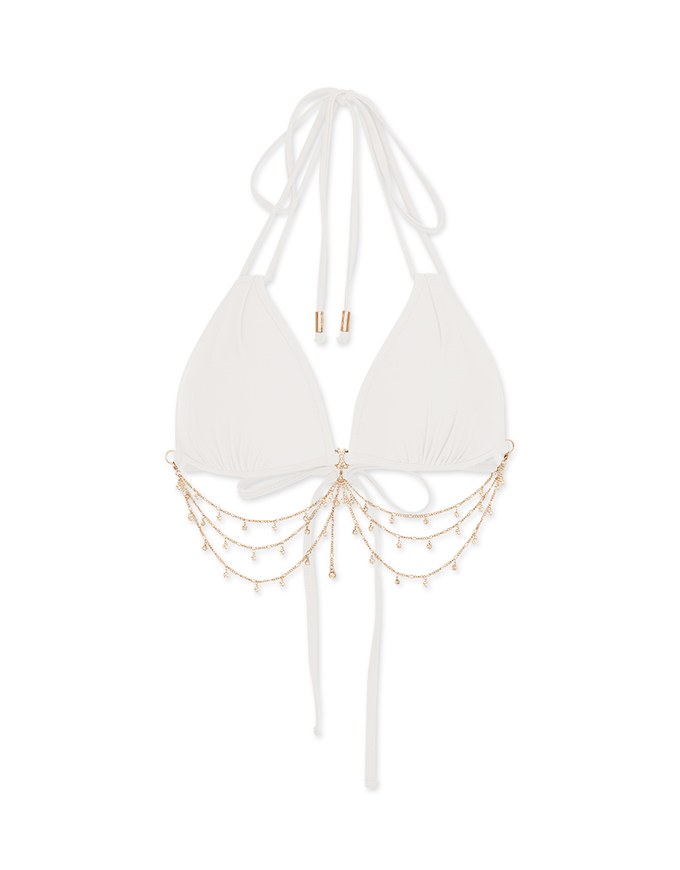 【PUSH UP】2Way Mermaid Rhinestone Chain Double Strap Bikini