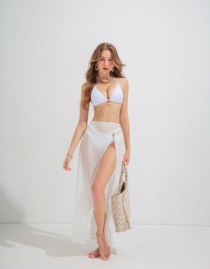 【PUSH UP】2Way Mermaid Rhinestone Chain Double Strap Bikini