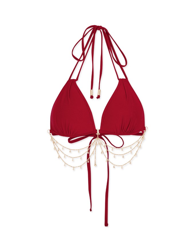 【PUSH UP】2Way Mermaid Rhinestone Chain Double Strap Bikini