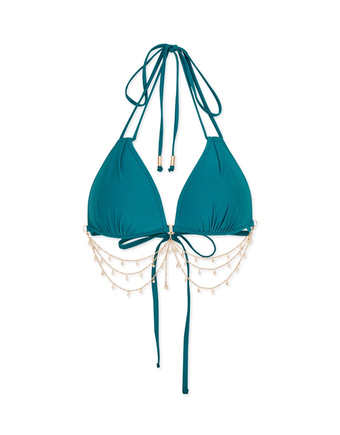 【PUSH UP】2Way Mermaid Rhinestone Chain Double Strap Bikini