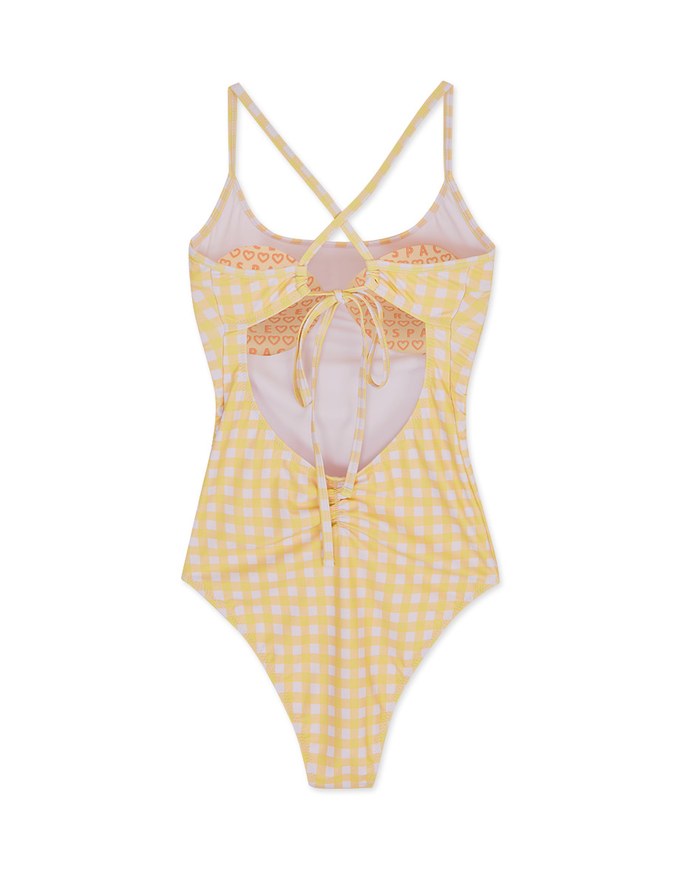 【I am CIRCLE】Collab- Plaid Lace-Up One-Piece Swimsuit