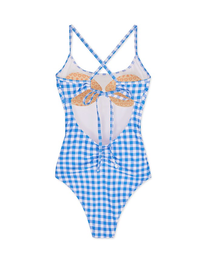 【I am CIRCLE】Collab- Plaid Lace-Up One-Piece Swimsuit