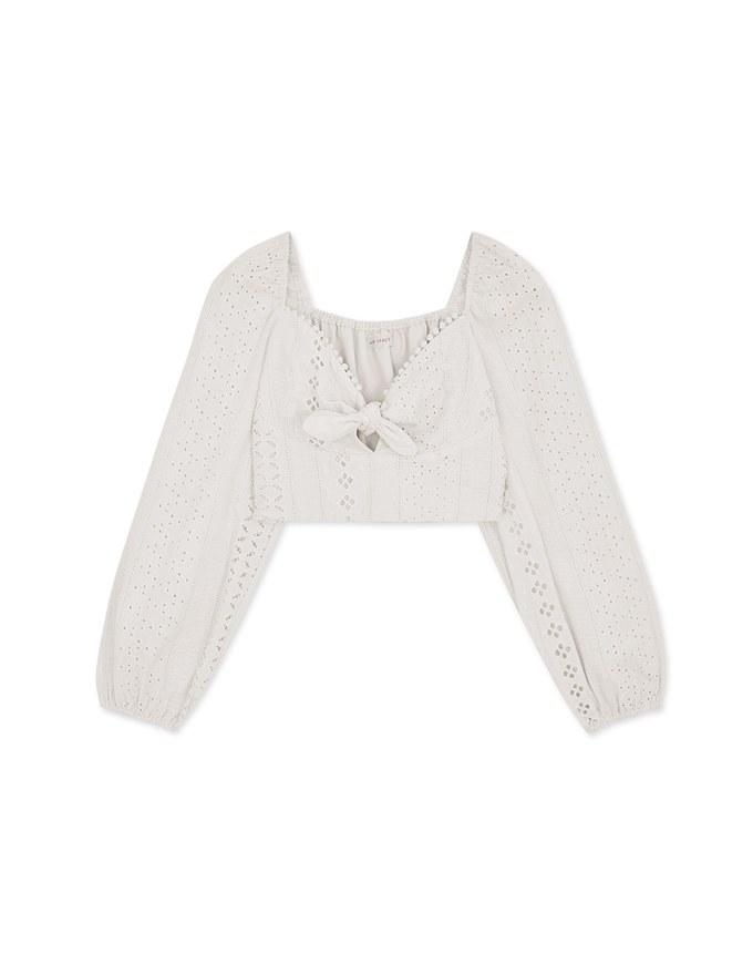 Lace Square Neck Puffed Sleeves Crop Top