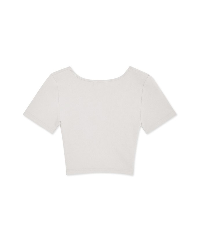 V-Neck Ruffled Button-Up Knit Crop Top