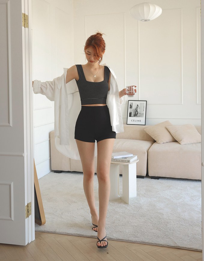 Striped Hollow Low Back Vest (With Padding)