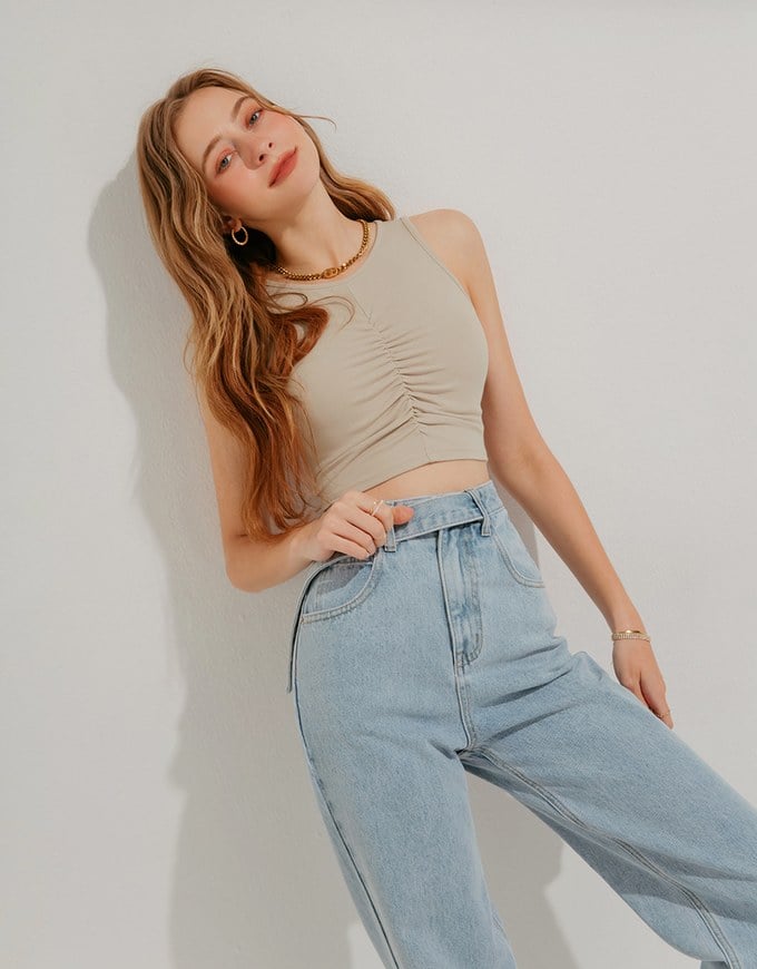 Smocked Cropped Tank Top