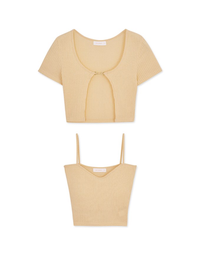 Two-Piece Gold Button Knit Crop Top (With Padding)