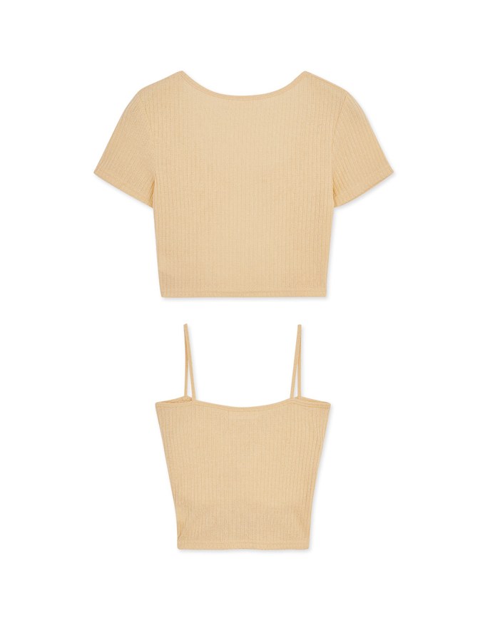 Two-Piece Gold Button Knit Crop Top (With Padding)