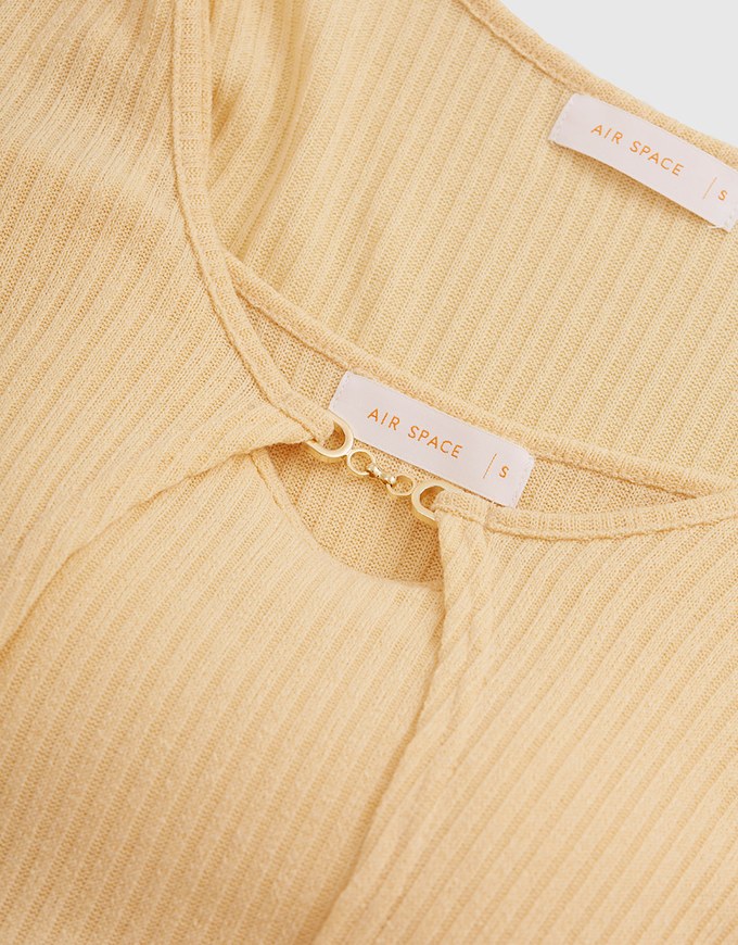 Two-Piece Gold Button Knit Crop Top (With Padding)