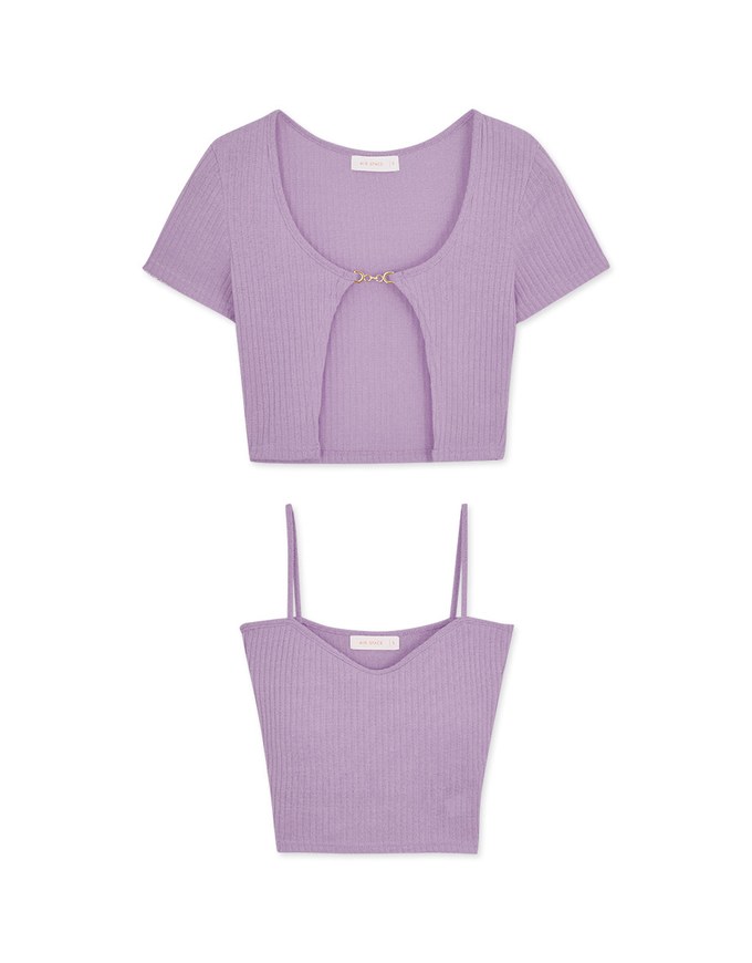 Two-Piece Gold Button Knit Crop Top (With Padding)