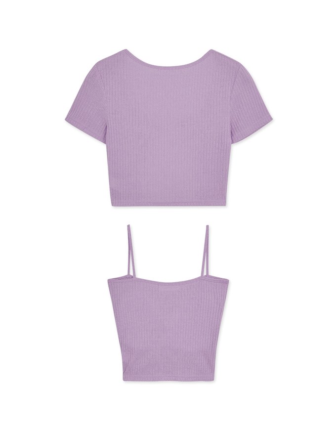 Two-Piece Gold Button Knit Crop Top (With Padding)