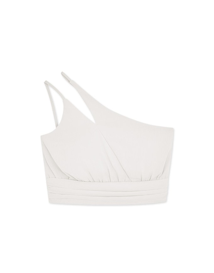 One-Shoulder Shirred Hemline Tank Top (With Padding)