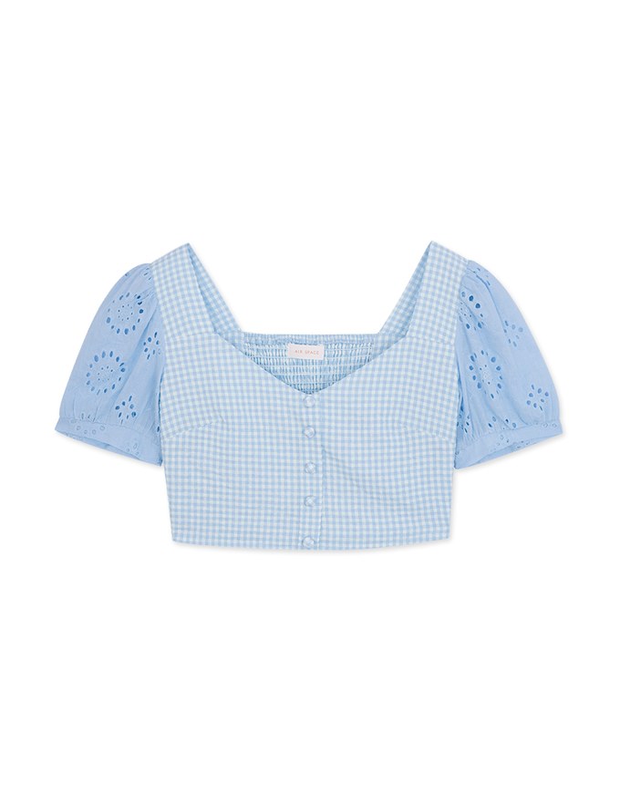 Puff-Sleeve Checked Top