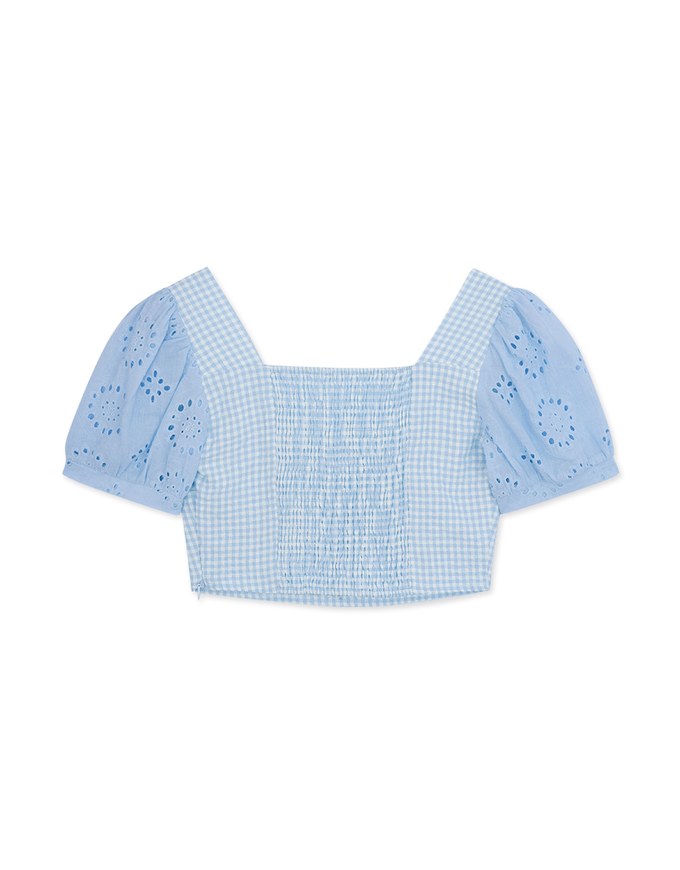 Puff-Sleeve Checked Top