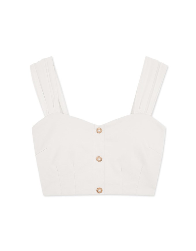 Sheer Strap Pearl Buckle Tank Top (With Padding)