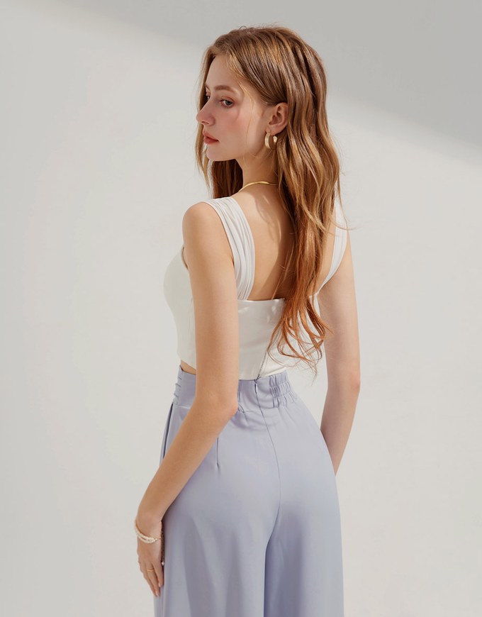 Sheer Strap Pearl Buckle Tank Top (With Padding)