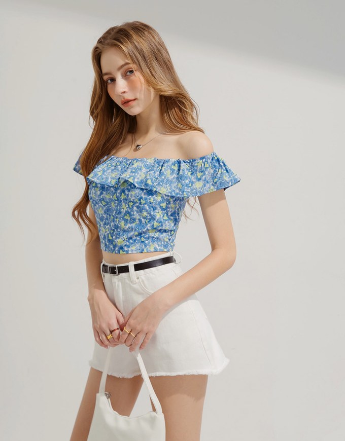 2WAY Flat Lotus Leaf Floral Top (With Padding)