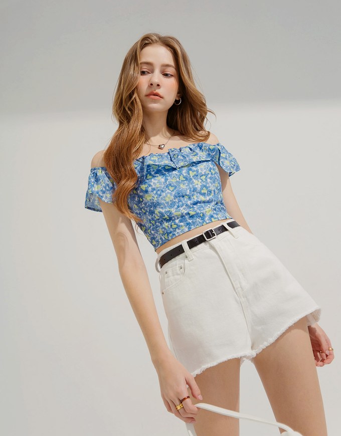2WAY Flat Lotus Leaf Floral Top (With Padding)