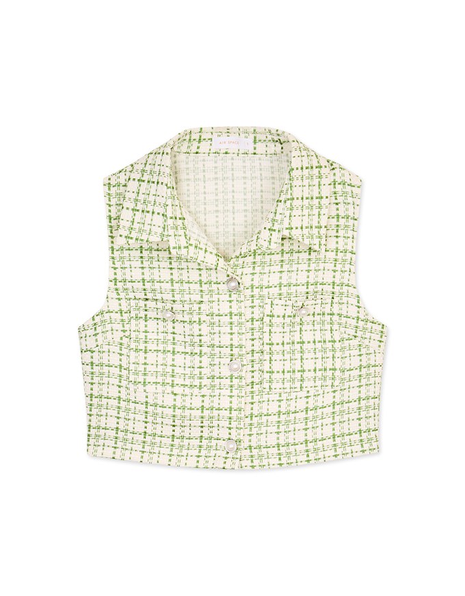 Chic Bead Button Tweed Vest