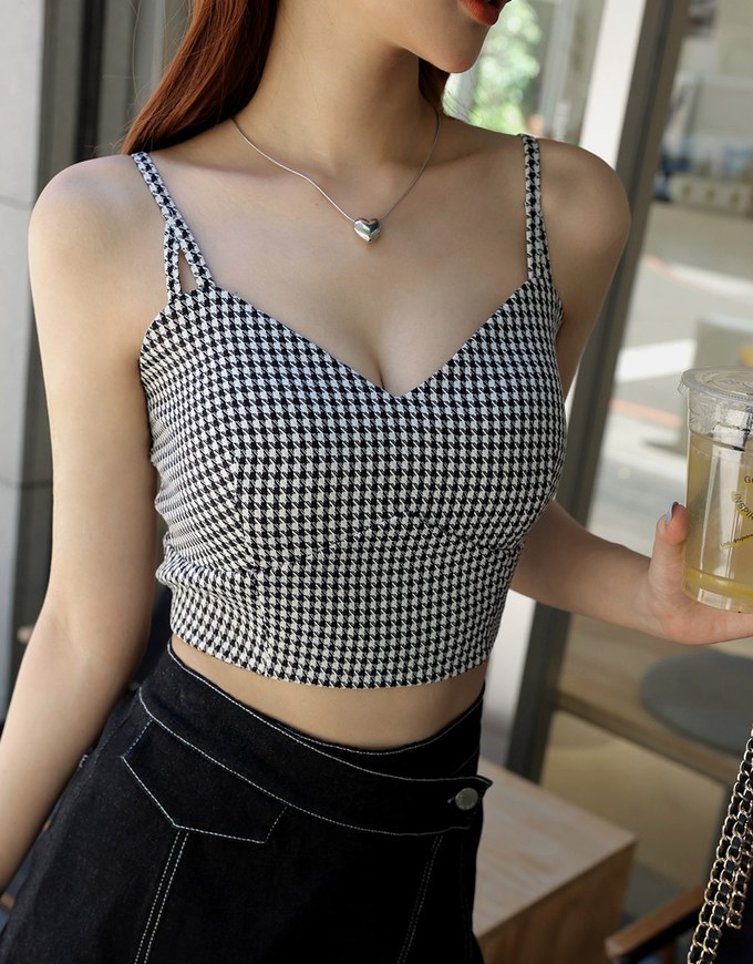 Houndstooth Cami Vest (With Padding)
