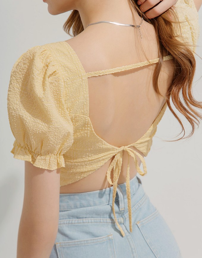 Seersucker Pleated Sleeve Top