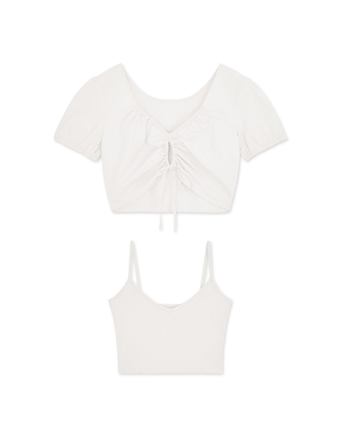 2WAY Two-piece Drawstring Short-Sleeved Top