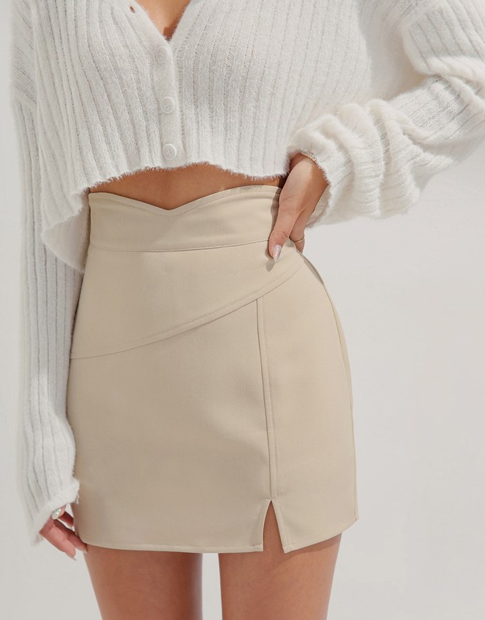 High Waisted Slit Slanted Skirt