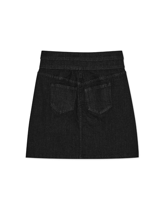 Stitched Double ButtonHigh Waisted Denim Jeans Skirt