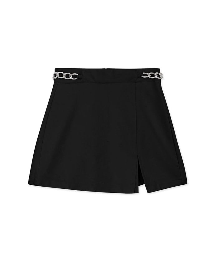 AIRY HOURGLASS K-Pop Slimming Side Silver Chain Slit Skorts