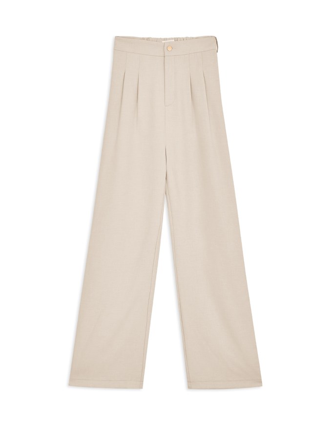 Smooth Pleated Straight-Leg Pants