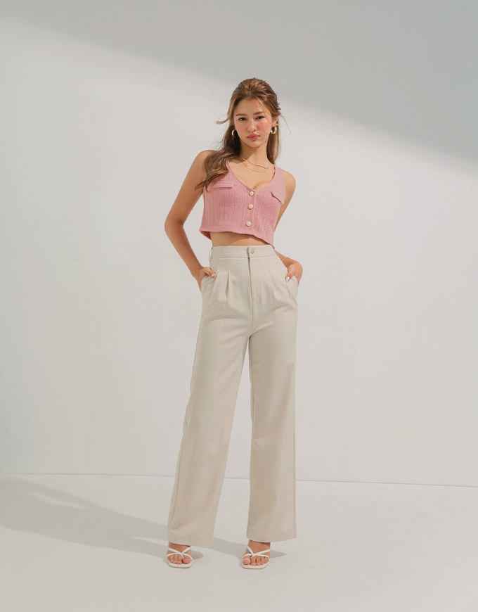 Smooth Pleated Straight-Leg Pants