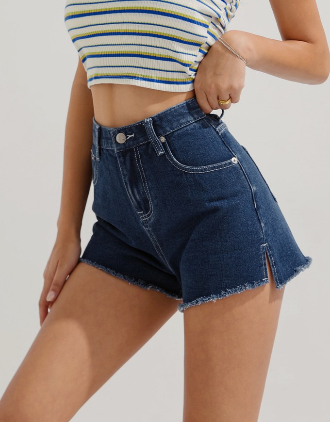 Distressed Hem Denim Jeans Shorts