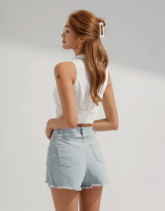 Distressed Hem Denim Jeans Shorts