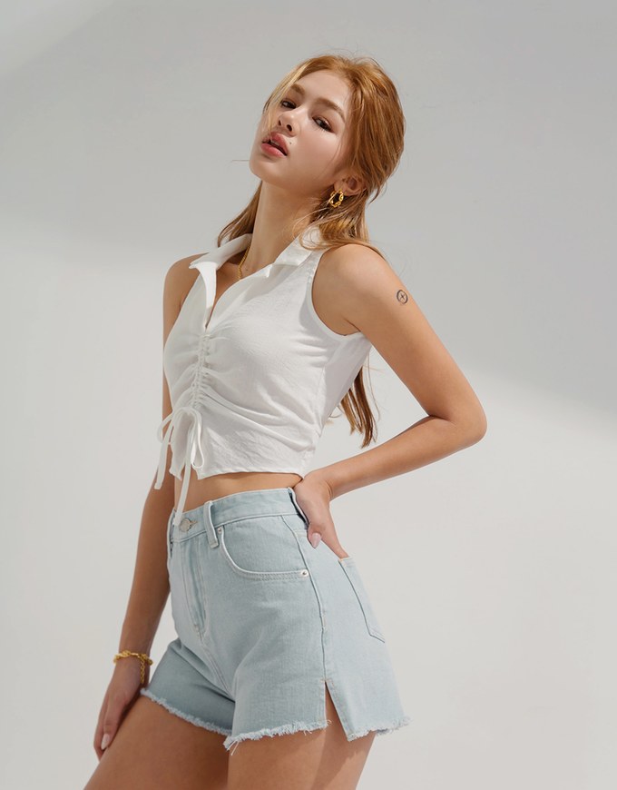 Distressed Hem Denim Jeans Shorts