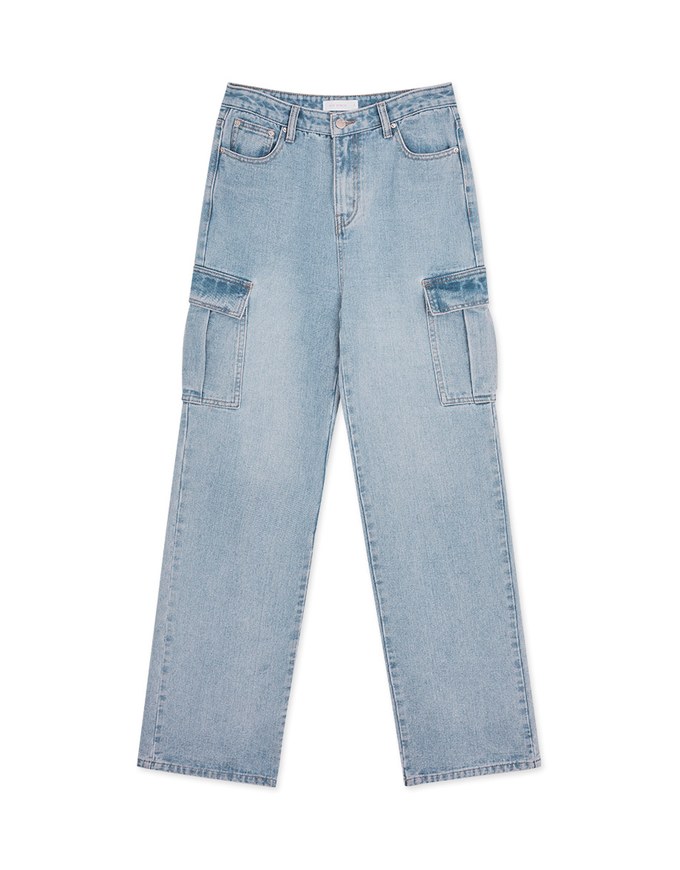 Straight-Leg Cargo Denim Jeans Pants