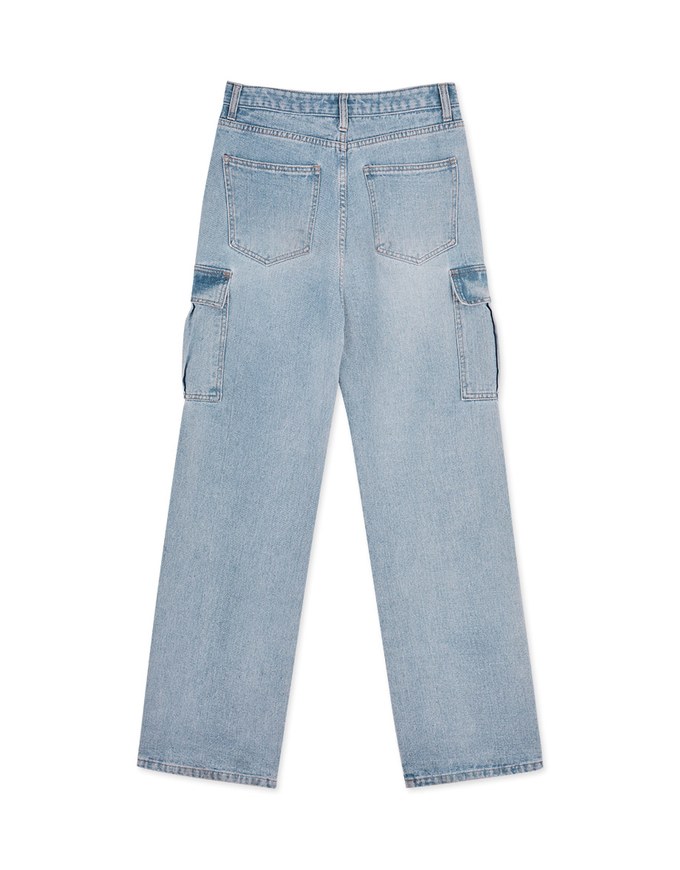 Straight-Leg Cargo Denim Jeans Pants