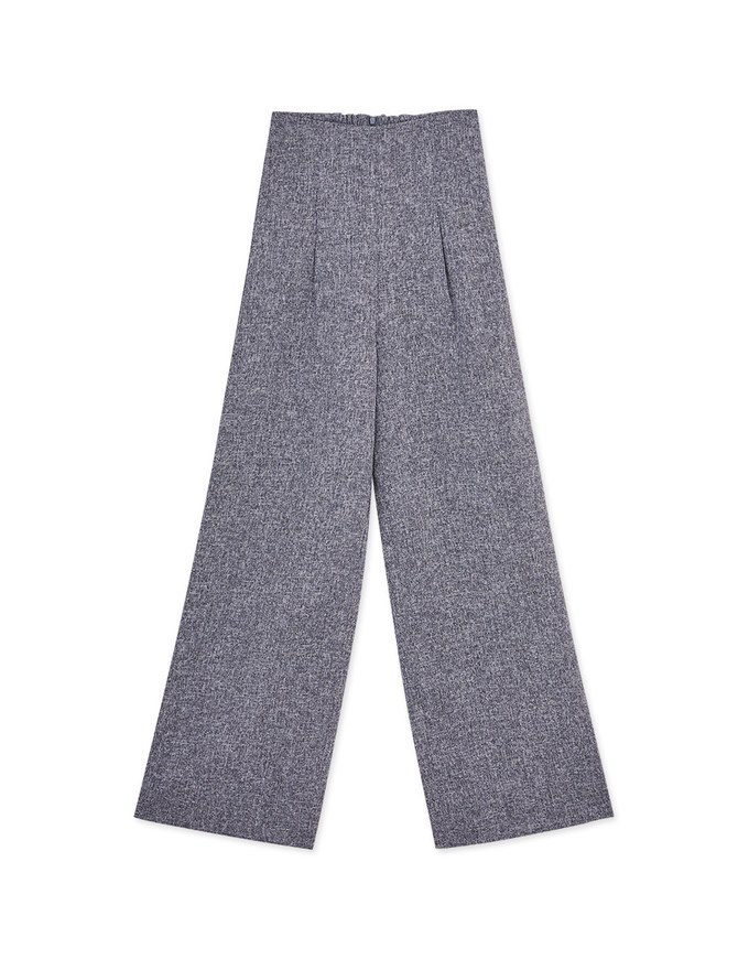 Floral Tweed Pleated Wide Trousers