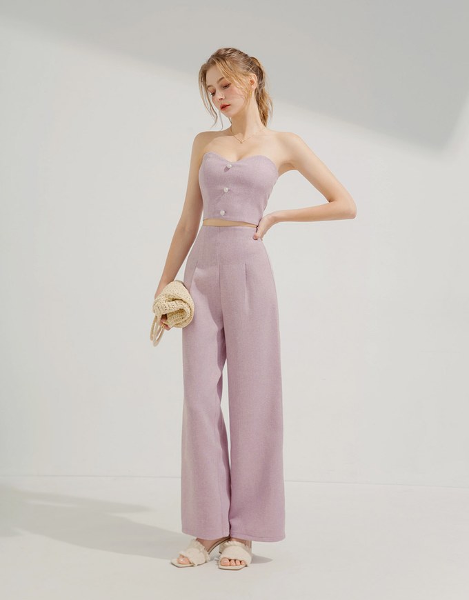 Floral Tweed Pleated Wide Trousers