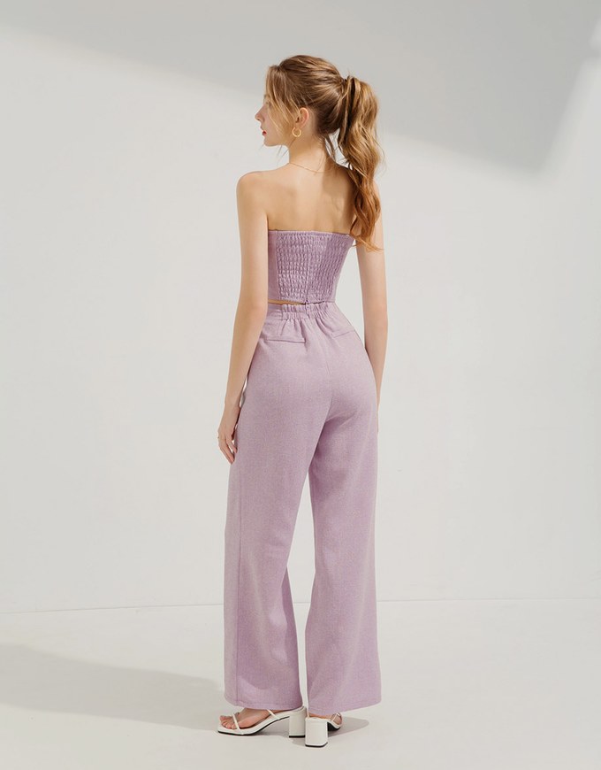 Floral Tweed Pleated Wide Trousers