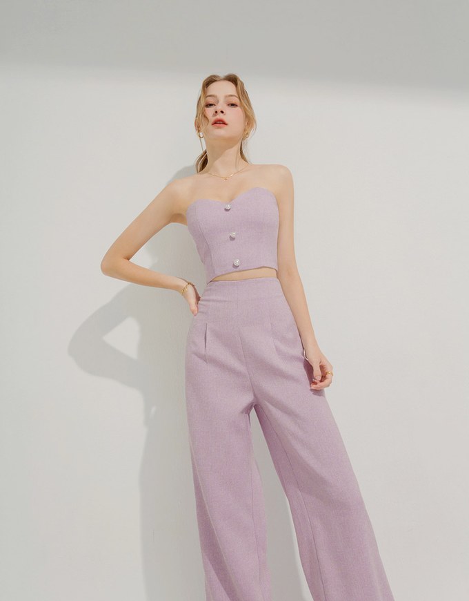 Floral Tweed Pleated Wide Trousers