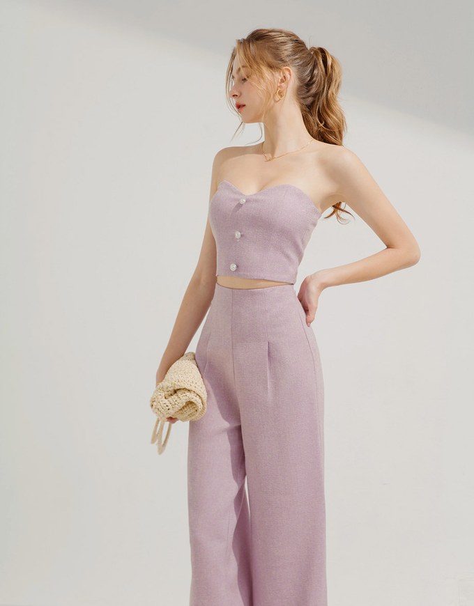 Floral Tweed Pleated Wide Trousers
