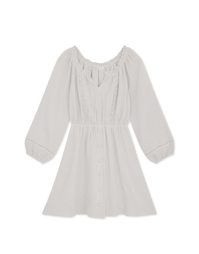 2Way Lace Button Mini Dress