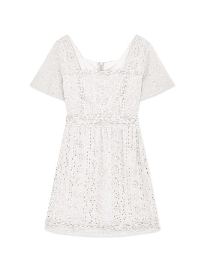Square Neck Embroidered Lace Mini Dress
