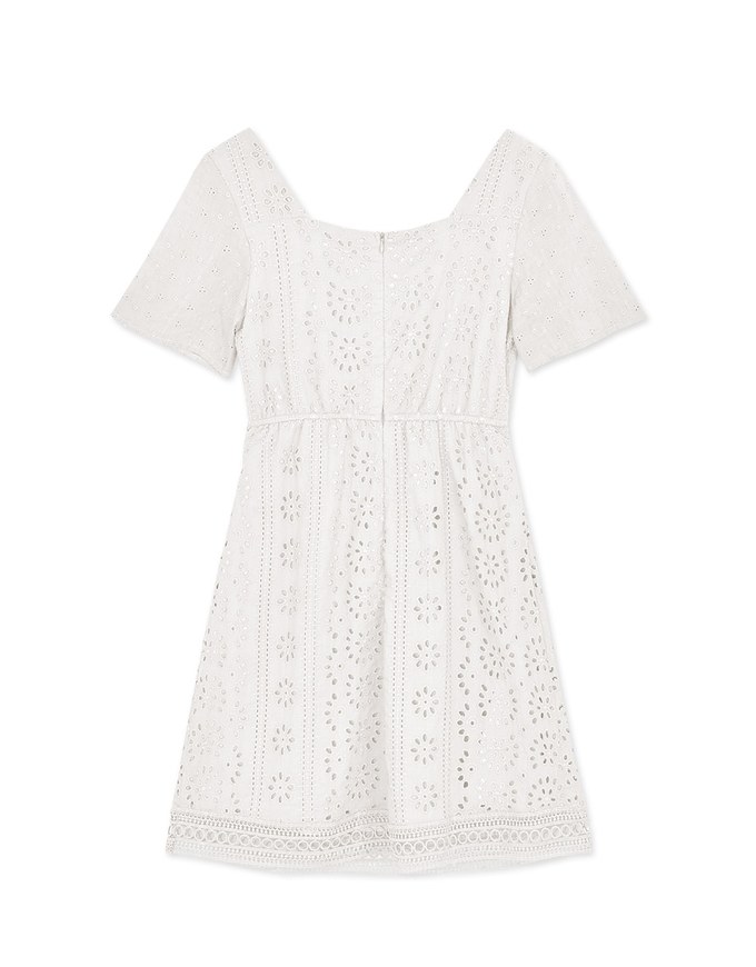 Square Neck Embroidered Lace Mini Dress