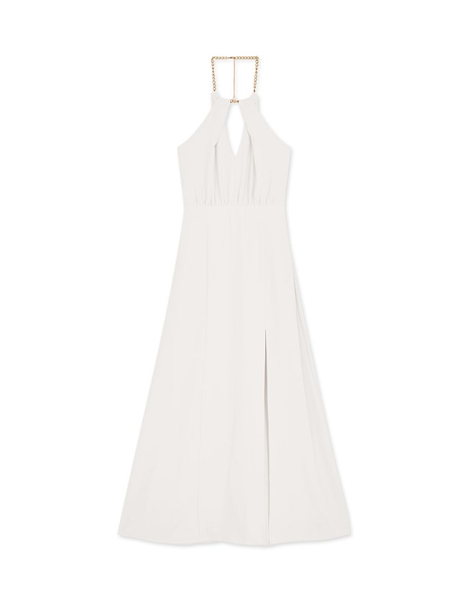 Halter Neck Backless Maxi Dress with Golden Chain
