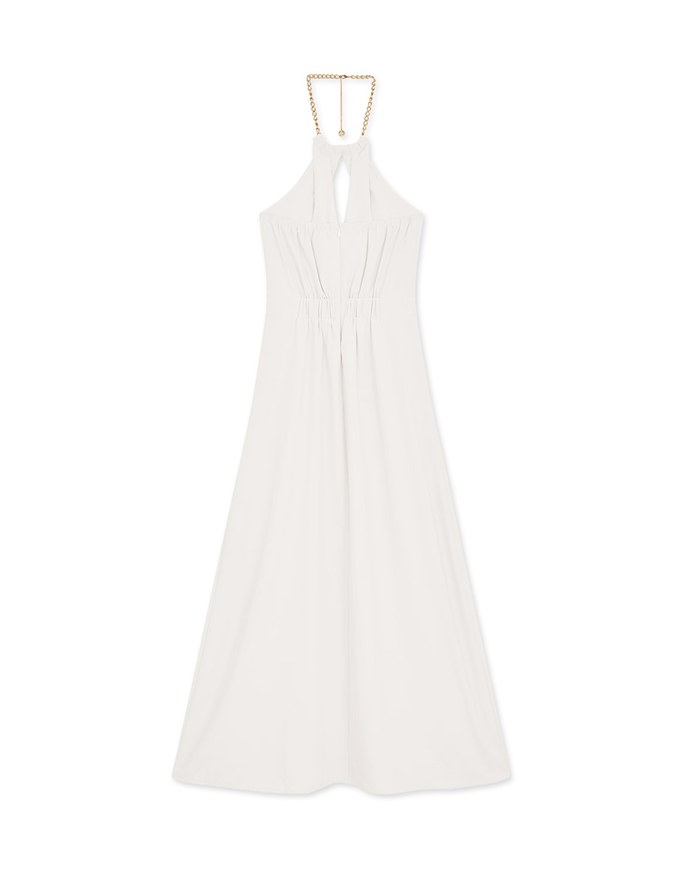 Halter Neck Backless Maxi Dress with Golden Chain
