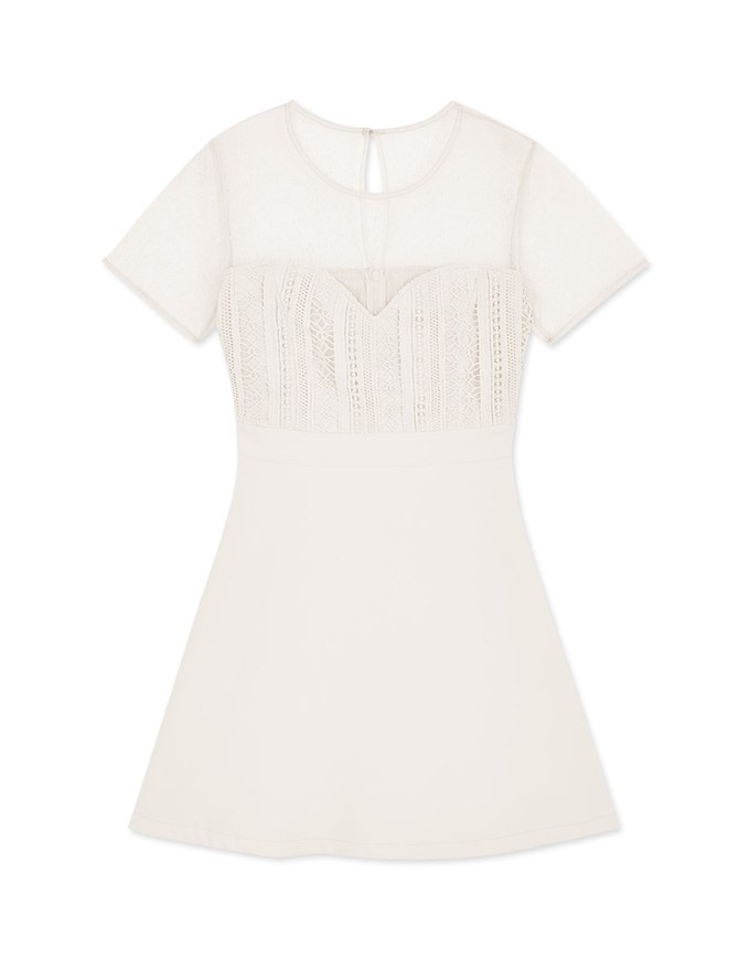 Sheer Stitching Lace Short-Sleeved Dress
